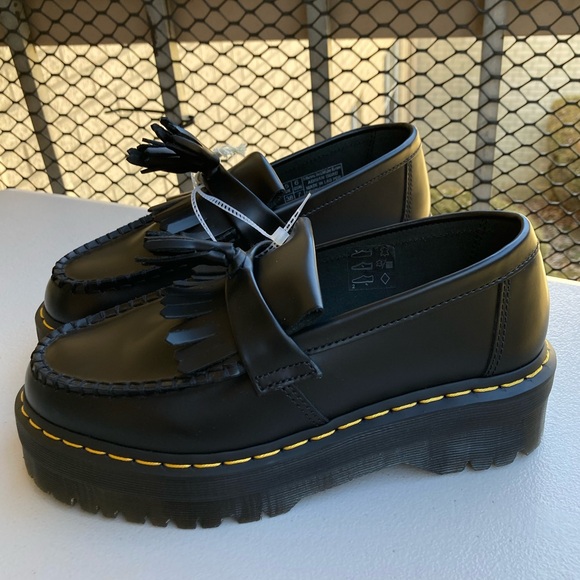 Dr. Martens Adrian Quad Bex Smooth Black Leather Tassel Fringe Platform Loafers - Picture 5 of 17